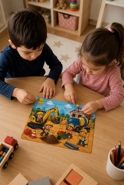minİQ toys A Day in the Construction Site Wooden Puzzle (24 Pieces)