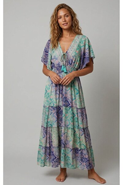 moda gk Gold Detailed Silk Hürrem Kol Imported Dress