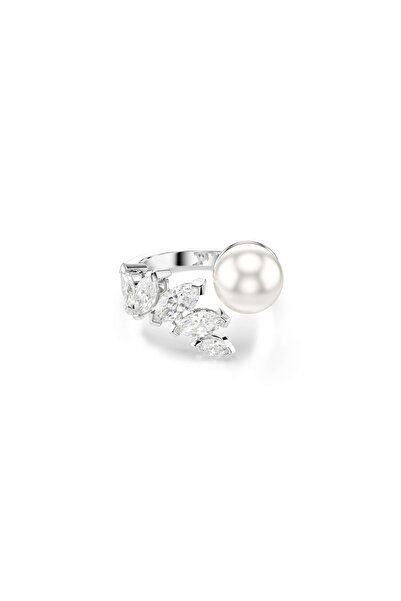 Swarovski Mesmera Açık Yüzük, Kristal inci, Markiz kesim, Beyaz, Rodyum kaplama