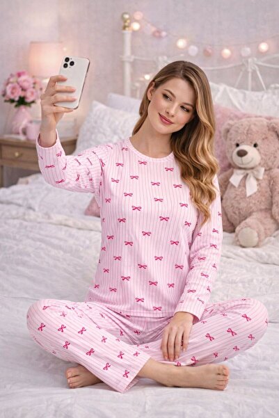 PEMBİŞ HOMEWEAR Roza mašna pidžama sa dugim rukavima