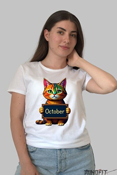 GILDAN October Multicolor Cat T-Shirt