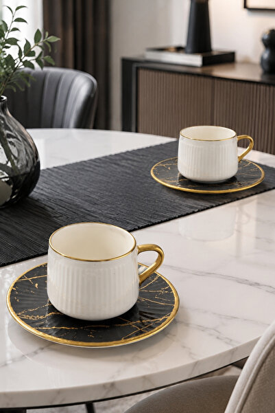 N Concept Midnight Vien 24K Gold Plated 2-Piece Premium Coffee Cup Set