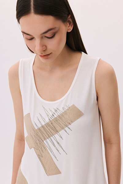 DAIDO Tricou cu detalii din piatră în formă de zig-zag și garnitură din in