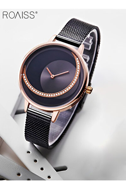 ROAISS Women's Mesh Strap Quartz Watch Round Dial Color Block Texture Waterpr...