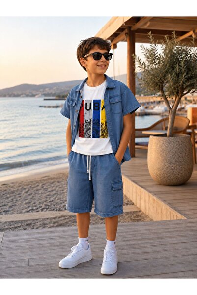 öykümgaleria Boys' Summer Tiril Tiril Breathable Fabric Stylish Soft Denim 3-...