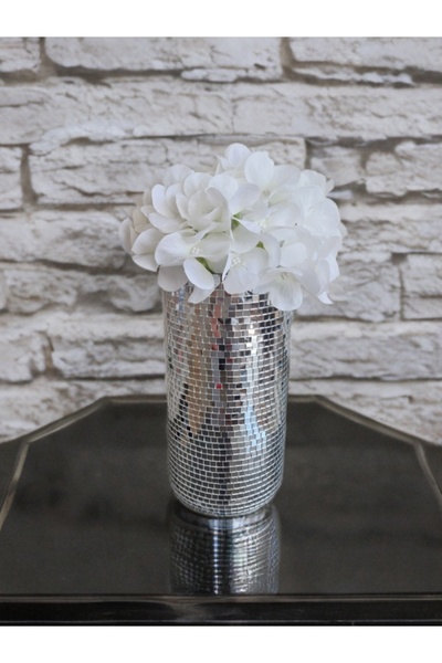 IŞILTI HOME DESIGN Mirror Glass Vase Silver Color Medium Size