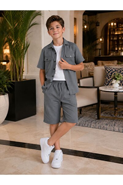 öykümgaleria Boy's Summer Tiril Tiril Breathable Fabric Stylish Linen 3-Piece...