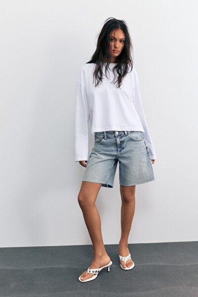 Pull & Bear Düşük bel denim bermuda şort