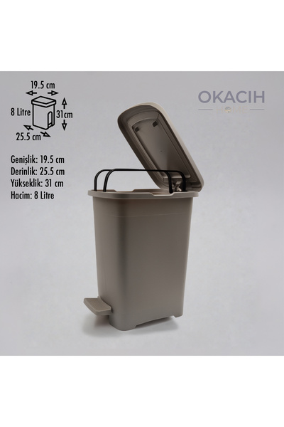 okacih Pedallı Çöp Kovası 8 Lt - Mutfak, Banyo ve Ofis İçin Çöp Kutusu