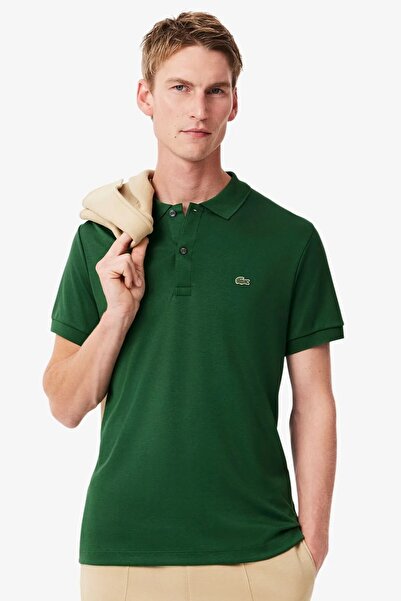 Lacoste تي شيرت بولو رجالي ذو قصة عادية، قميص بولو رجالي من القطن باللون الأخضر