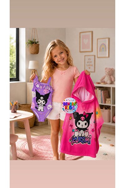 bemora kids kız çocuk mayo kuromi mayo bone plaj giyim + kuromi plaj havlusu ...