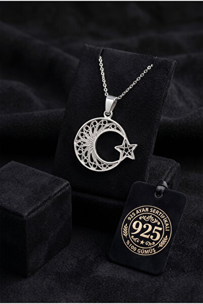 Roza Silver 925 Ayar Geleneksel Telkari El İşçiliği Desenli Ay Yıldız Gümüş K...