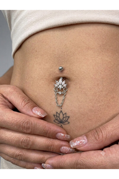 kurukafagift Lotus Çiçek Sallantılı Göbek Çelik Piercing