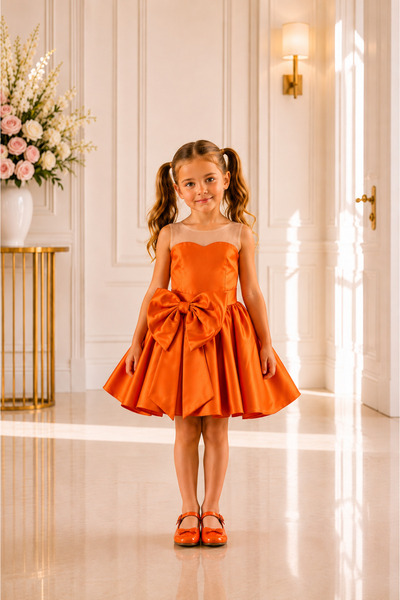 She Dress By Kubra Aksoy SheDress Neon Turuncu Fiyonk Detaylı Kız Çocuk Abiye...