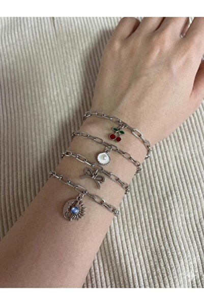 bijoux uniques kiraz&deniz kabuğu&kurdele&ay güneş Gümüş kaplamalı set bileklik