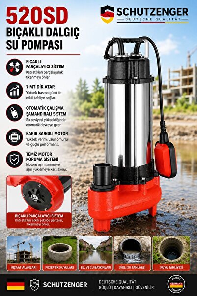 SCHUTZENGER 520SD ATIK SU LOGAR DRENAJ SU POMPASI BIÇAKLI PARÇALAYICI 3 Hq BA...