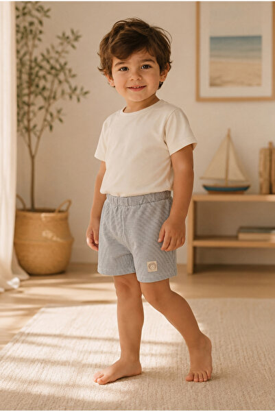 ZUMI BABY KIDS Pantaloni scurți unisex pentru copii, cu dungi gri, din bumbac...