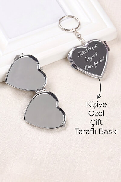 Giftino Kişiye Özel Baskılı Çift Taraflı Aynalı Kalp Anahtarlık - İçindeki Ço...
