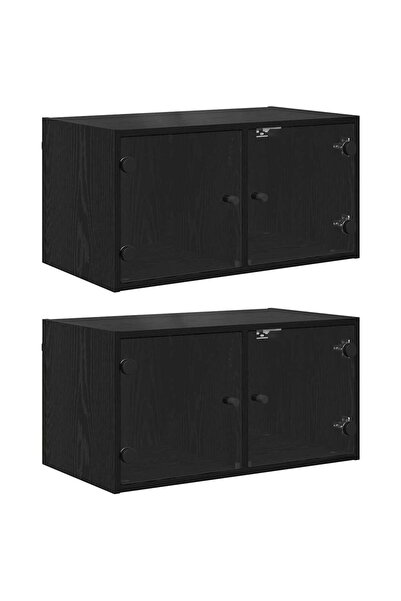 vidaxl Dulapuri de perete Pe perete 2 pcs Stejar Negru 68 x 37 x 35 cm