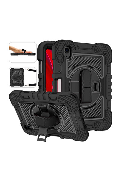Fogy iPad Mini 6/7 Uyumlu Standlı El Geçmeli İpli Karbon Desen Tank Tablet Si...
