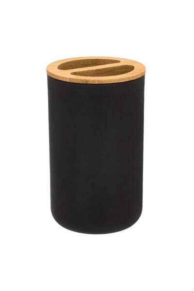 CATIANO Suport pentru Perie de Dinti Rotund din Plastic Negru Bamboo Ø6.5x11cm