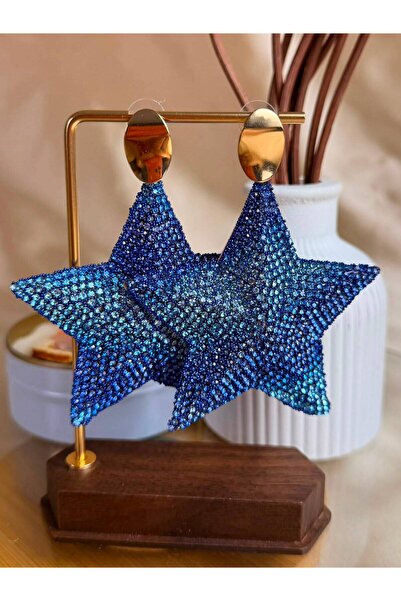 ANKA JEWELLRY Blue Star Designed Large Statement Steel Women's Earrings