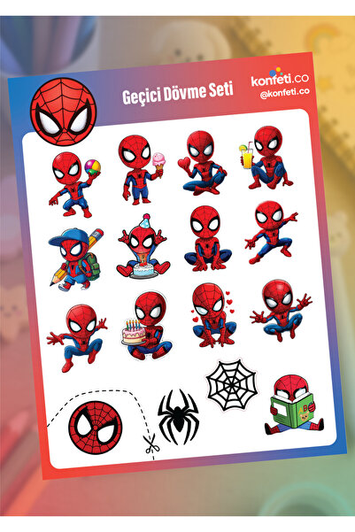 konfeti.co Özel Tasarım Örümcek Adam Spidey Çocuk Geçici Dövme Seti