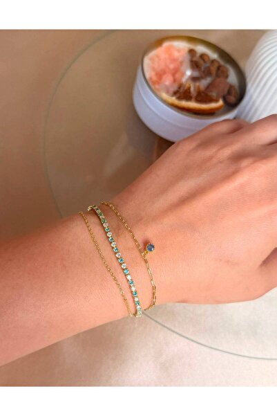 ANKA JEWELLRY ÇELİK MAVİ ZİRKON TAŞLI 3'LÜ KATMANLI KADIN BİLEKLİK