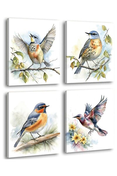 ALAYRA International Framed Watercolor Bird Wall Art Set of 4, 8x10 inches Ab...