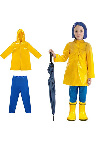 OEM Costum Coraline Copii cu Pelerina Galbena si Pantaloni Albastri pentru Ha...