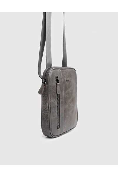 İLVİ Eloi Genuine Crazy Leather Men's Gray Shoulder Bag