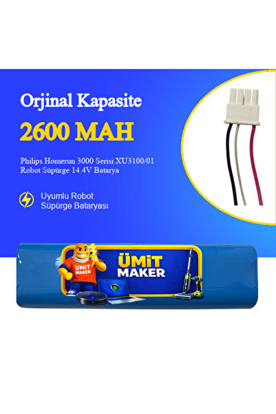 ümit maker Philips Homerun 3000 Serisi XU3100/01 Robot Süpürge 2600 mAh Batarya