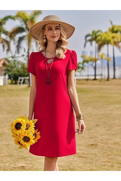 Zeagoo Rochie casual tip swing pentru femei, cu buzunare și mânecă scurtă