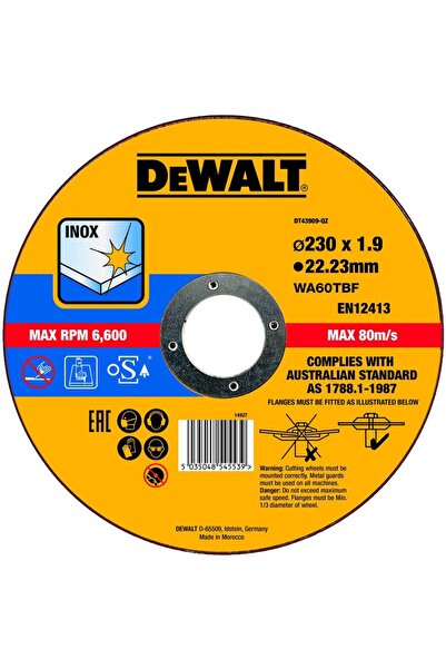 Dewalt DT43909 Stainless Steel Cutting Disc, 230 x 22.23 x 1.9 mm
