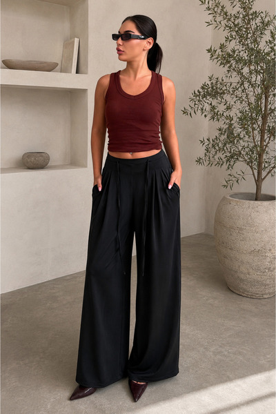 Madmext Black High Waist Pleated Relaxed Fit Women's Sweatpants Mg2823