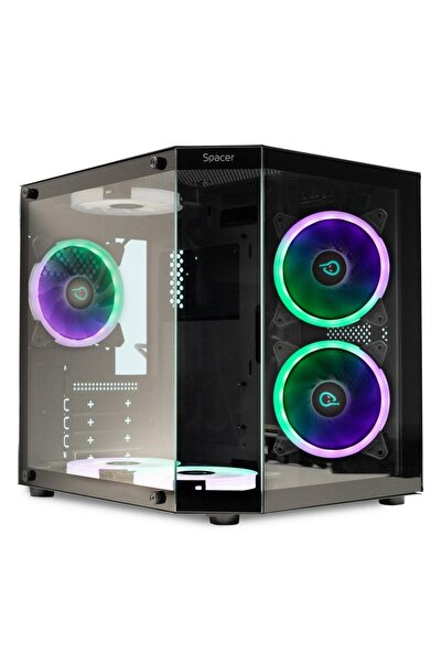 Spacer AQUARIUM Mini Tower mATX Tempered Glass PC Case, No PSU, Black
