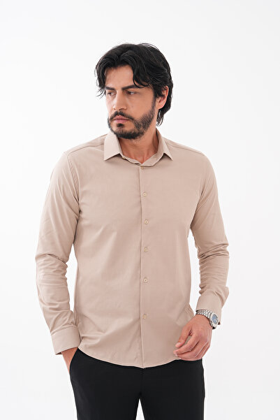 GustmanModa Beige Classic Collar Shirt