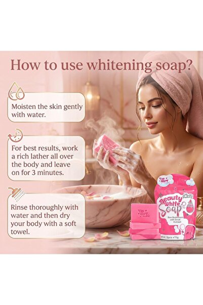 You Glow babe صابون يو جلو بيبي بيوتي الأبيض، 10 أضعاف تفتيح وتقشير مع خلاصة نبق البحر والحلزون، 5 قطع × 70 جرام، صابون تقشير وتفتيح البشرة للوجه والجسم، مناسب لجميع أنواع البشرة.