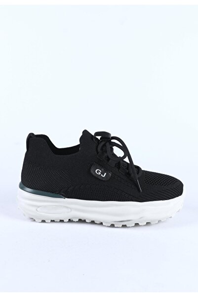 Guja Women's Lace-Up Knitwear Detailed Thick Sole Sports Shoes & Sneakers Black