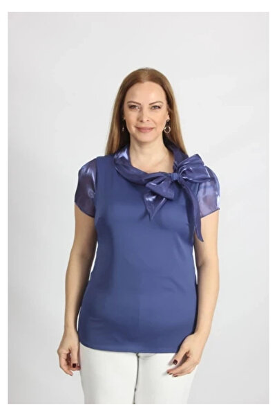 Moda Berray 3176 YAKASI FİYONK DETAYLI SATEN BLUZ LACİVERT
