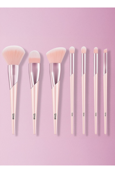 Yallabena 7-Piece Makeup Brush Set with Gradient Pink Bristles & Frosted Handles