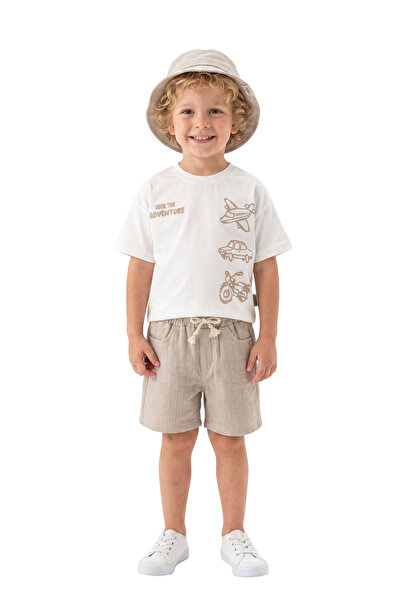 cekic kids Boys' 100% Cotton T-Shirt, Shorts and Hat 3-Piece Set