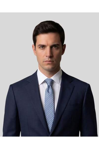 KUMOVO White Striped Thin Blue Tie – 7 cm Wide