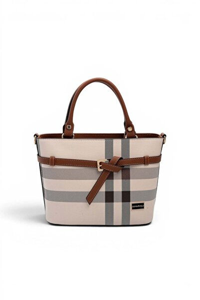Silver Polo كريمي - حقيبة يد نسائية منقوشة بلون تان SP1283