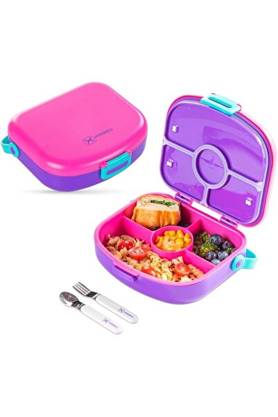 Hydrobrew Bento Lunch Box with 4 Compartments, Spoon and Fork from - Fuchsia