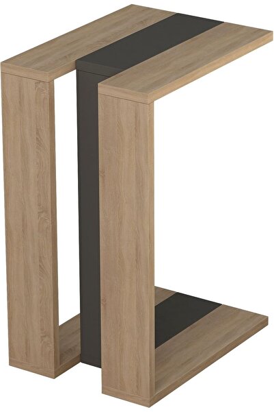 Generic C-Shaped Side Table, Oak and Anthracite, Wooden, Modern Style, Bedsid...