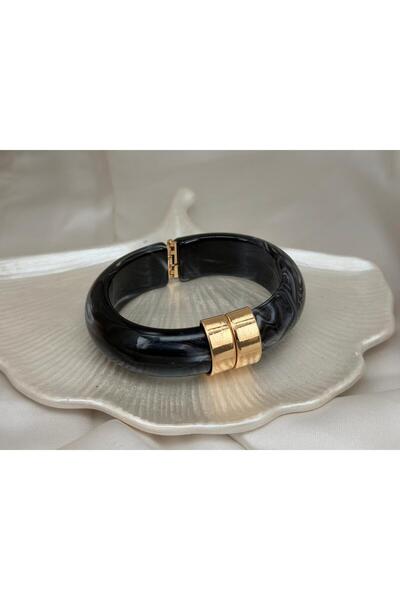 ZS Aksesuar Black Marble Patterned Thick Cuff Bracelet – Vintage Stylish Wome...