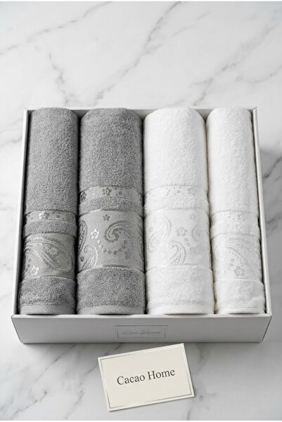Fiesta Home 4'lü Banyo Pamuk Havlu Seti Hamam Takımı Jakarlı %100 Pamuk