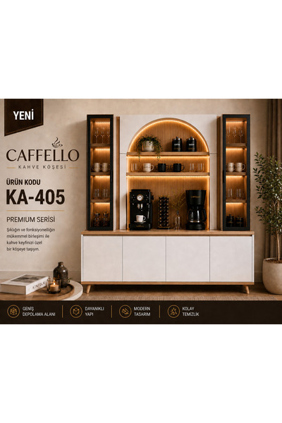 VM VERTEX MOBİLYA Caffello Kahve Köşesi Safir Meşe-Beyaz
