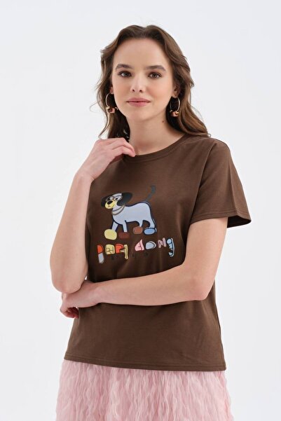 tw3 Tricou de damă, 100% bumbac, cu design detaliat cu broderie de câine apli...